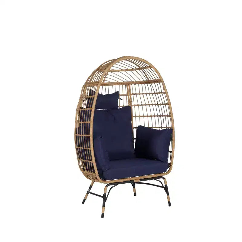 GDFStudio Isaac Fauteuil d'extérieur œuf en osier et métal avec pouf et coussins épais