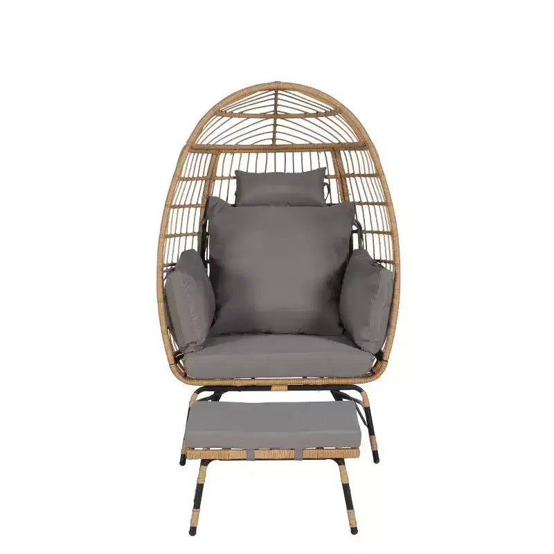 GDFStudio Isaac Fauteuil d'extérieur œuf en osier et métal avec pouf et coussins épais