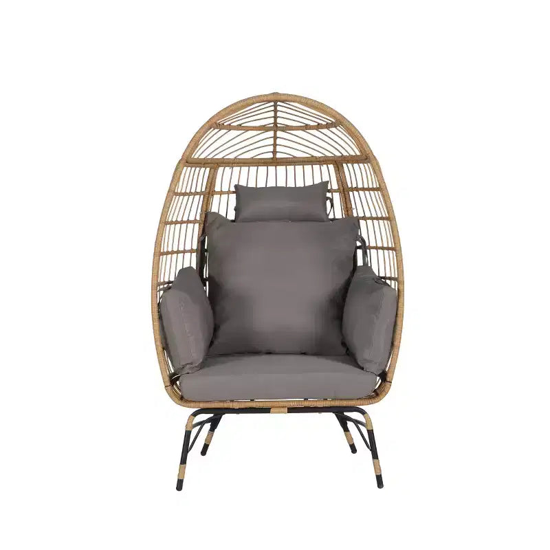 GDFStudio Isaac Fauteuil d'extérieur œuf en osier et métal avec pouf et coussins épais