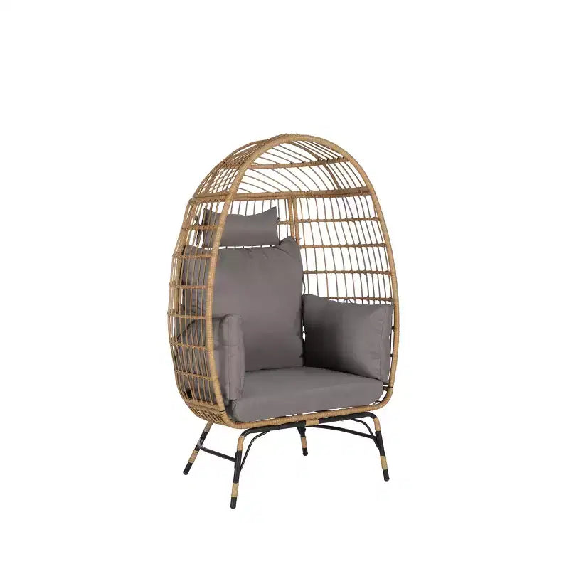 GDFStudio Isaac Fauteuil d'extérieur œuf en osier et métal avec pouf et coussins épais