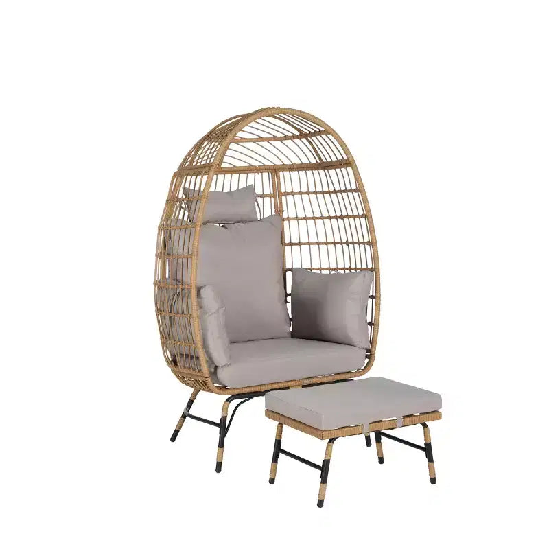 GDFStudio Isaac Fauteuil d'extérieur œuf en osier et métal avec pouf et coussins épais