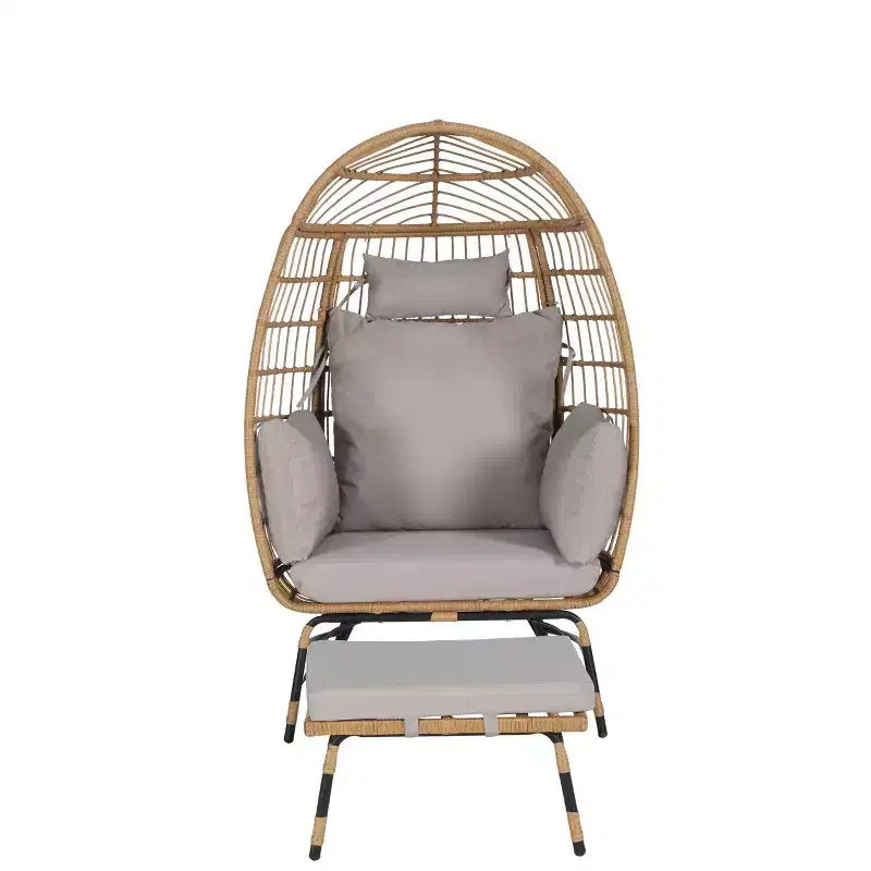 GDFStudio Isaac Fauteuil d'extérieur œuf en osier et métal avec pouf et coussins épais