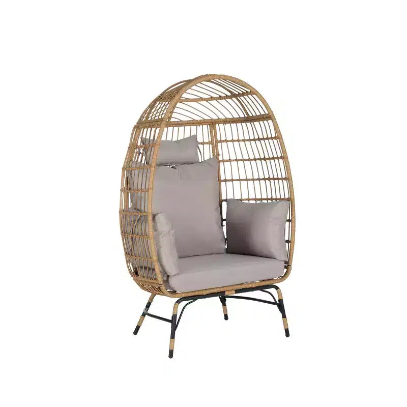 GDFStudio Isaac Fauteuil d'extérieur œuf en osier et métal avec pouf et coussins épais