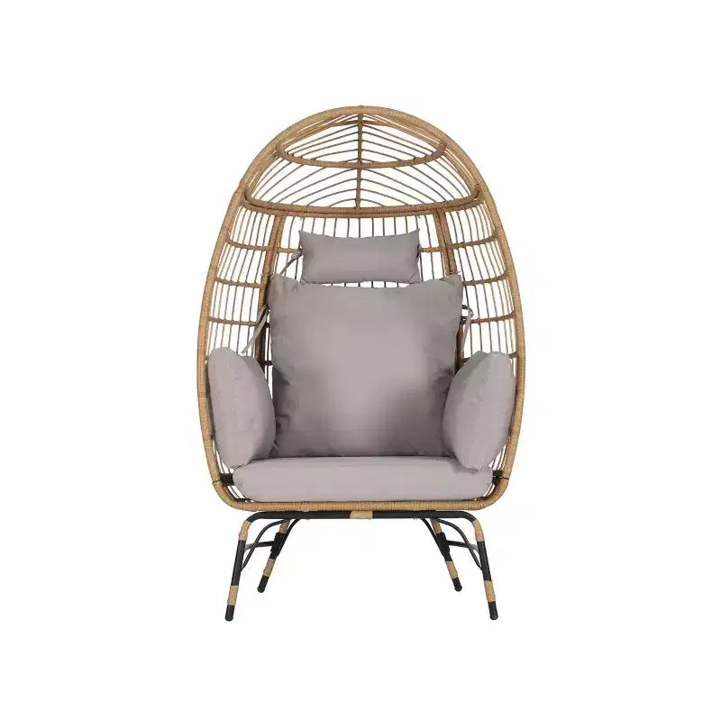 GDFStudio Isaac Fauteuil d'extérieur œuf en osier et métal avec pouf et coussins épais
