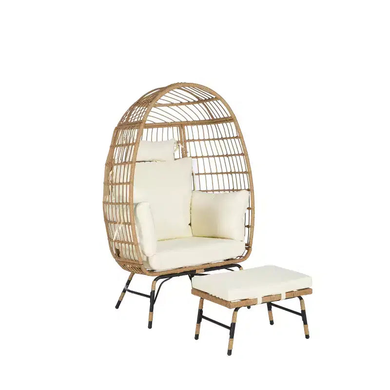 GDFStudio Isaac Fauteuil d'extérieur œuf en osier et métal avec pouf et coussins épais