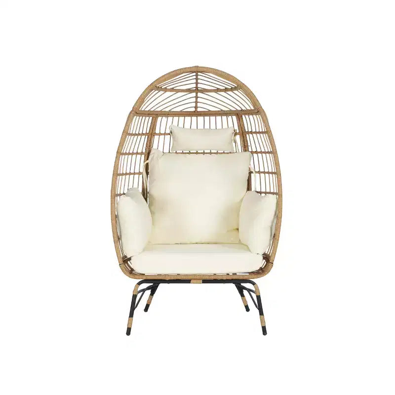 GDFStudio Isaac Fauteuil d'extérieur œuf en osier et métal avec pouf et coussins épais