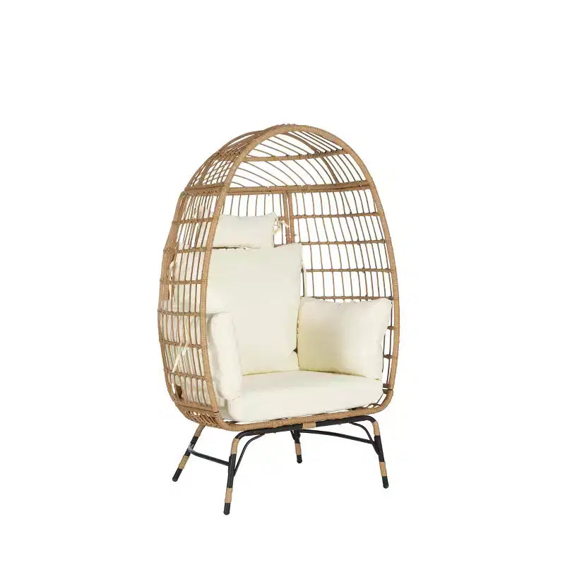 GDFStudio Isaac Fauteuil d'extérieur œuf en osier et métal avec pouf et coussins épais