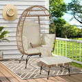 GDFStudio Isaac Outdoor Wicker and Metal Egg Chair with Ottoman and Thick Cushions