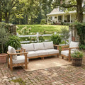 ModernLuxe 3pcs Patio Sofa Set Outdoor Conversation Chat Set Weather-resistant Garden Seating Group with Soft Cushions&Club Chairs, Beige&Teak