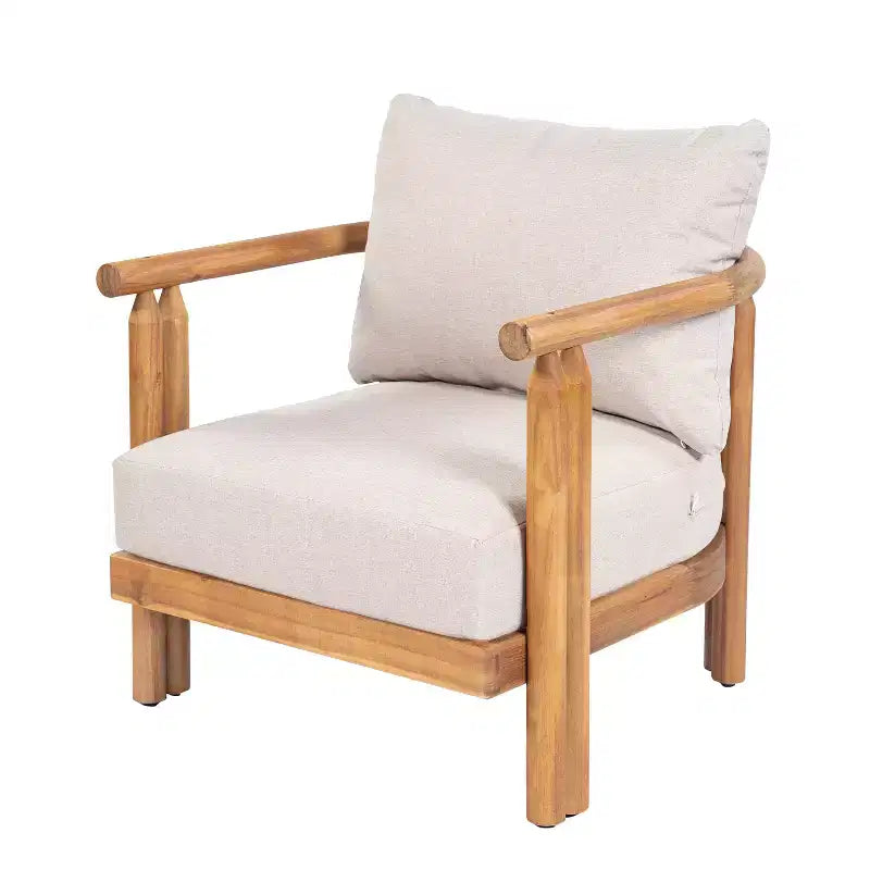 ModernLuxe Ensemble de canapés de patio 3 pièces, salon de conversation extérieur résistant aux intempéries avec coussins moelleux et fauteuils club, beige et teck