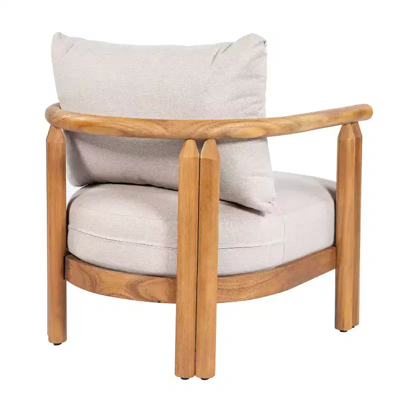 ModernLuxe Ensemble de canapés de patio 3 pièces, salon de conversation extérieur résistant aux intempéries avec coussins moelleux et fauteuils club, beige et teck