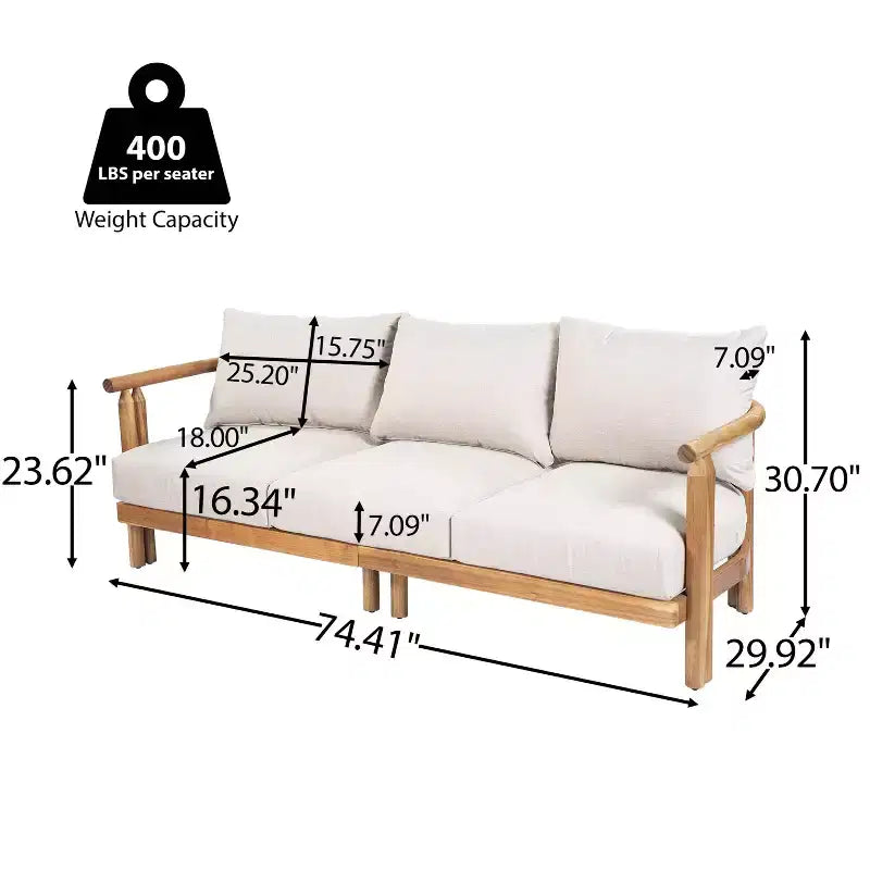ModernLuxe Ensemble de canapés de patio 3 pièces, salon de conversation extérieur résistant aux intempéries avec coussins moelleux et fauteuils club, beige et teck
