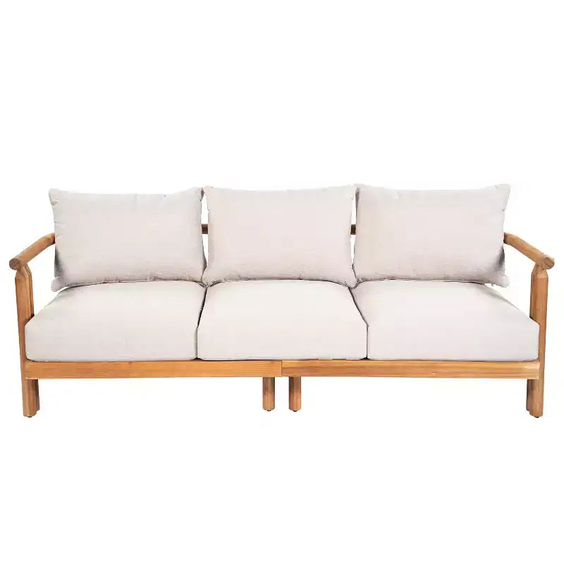 ModernLuxe Ensemble de canapés de patio 3 pièces, salon de conversation extérieur résistant aux intempéries avec coussins moelleux et fauteuils club, beige et teck