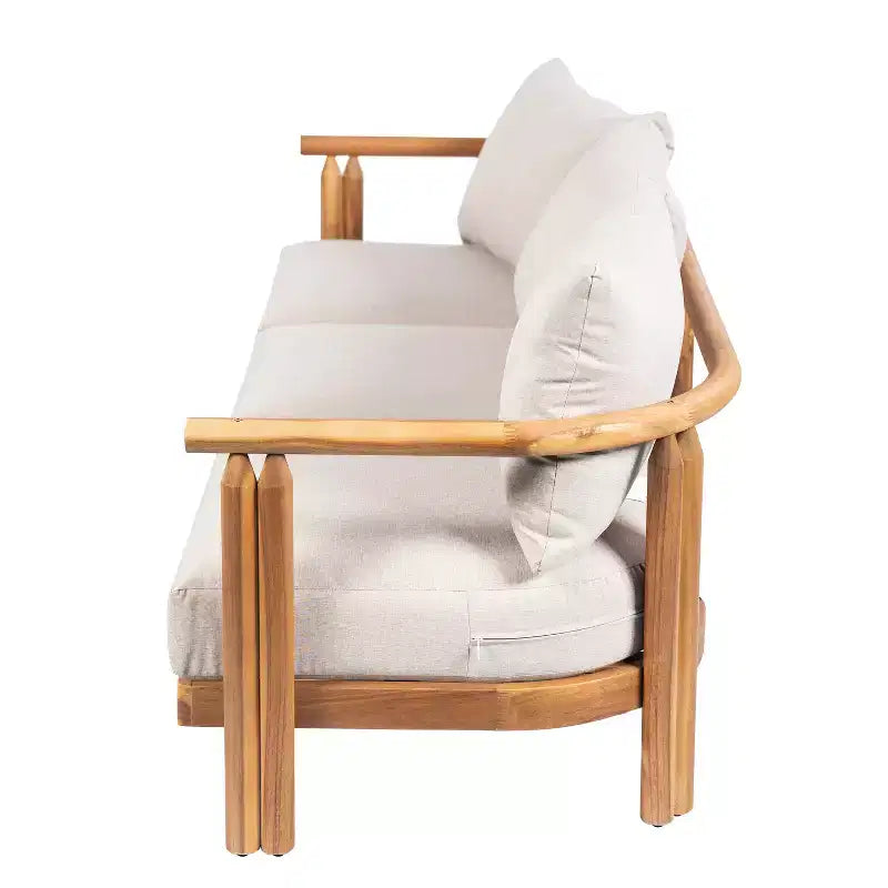 ModernLuxe Ensemble de canapés de patio 3 pièces, salon de conversation extérieur résistant aux intempéries avec coussins moelleux et fauteuils club, beige et teck