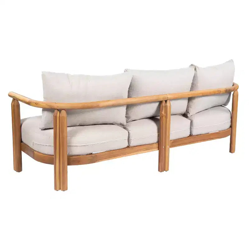 ModernLuxe Ensemble de canapés de patio 3 pièces, salon de conversation extérieur résistant aux intempéries avec coussins moelleux et fauteuils club, beige et teck