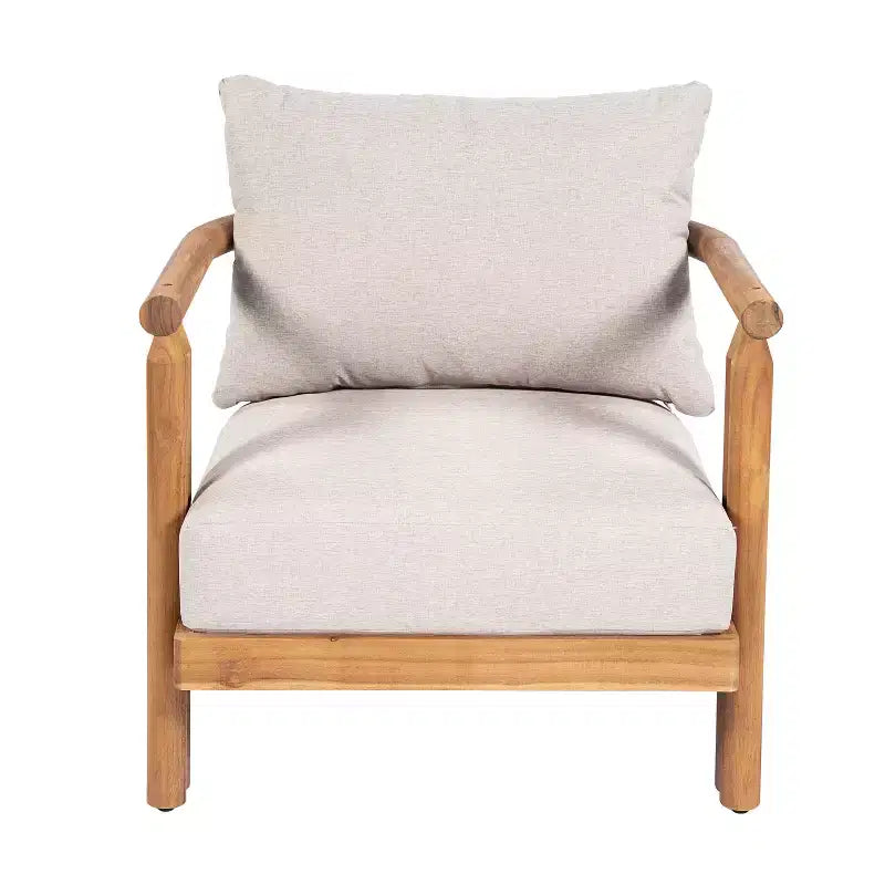 ModernLuxe Ensemble de canapés de patio 3 pièces, salon de conversation extérieur résistant aux intempéries avec coussins moelleux et fauteuils club, beige et teck