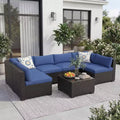 7-Piece Outdoor Wicker Sectional Sofa Set with Washable Cushions and Glass Coffee Table for Patio, Backyard & Poolside