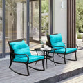 GDFStudio Velmora 3 Piece Outdoor Wicker and Metal Rocking Chat Set with Cushions