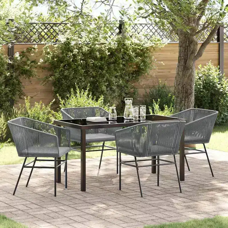 vidaXL Ensemble repas de jardin avec coussins 5 pcs Acier revêtu par poudre Gris