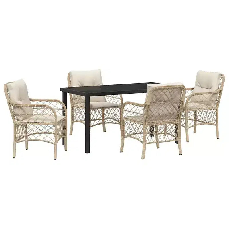 vidaXL Garden Dining Set with Cushion 5 pcs Beige Poly Rattan