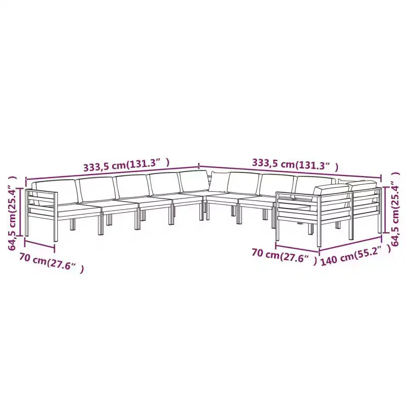 vidaXL Salon de jardin 10 pièces avec coussins Aluminium Anthracite
