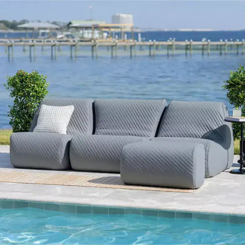 Big Joe Solvana Outdoor Patio Furniture Set, Weather-Resistant Cool Touch Silicone Stitched Leather Sofa, 4 Piece Sectional, Moonlit Gray