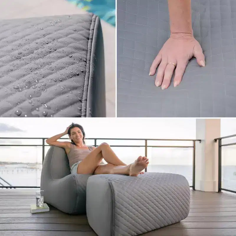 Ensemble de mobilier de patio extérieur Big Joe Solvana, canapé en cuir surpiqué de silicone Cool Touch résistant aux intempéries, sectionnel 4 pièces, Gris Clair de Lune