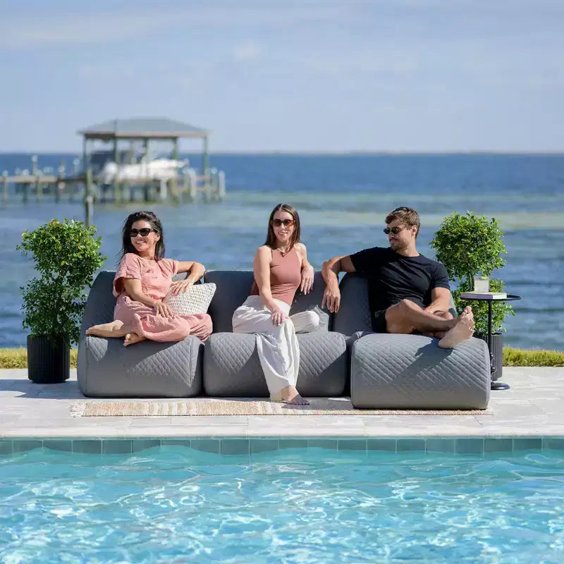 Ensemble de mobilier de patio extérieur Big Joe Solvana, canapé en cuir surpiqué de silicone Cool Touch résistant aux intempéries, sectionnel 4 pièces, Gris Clair de Lune