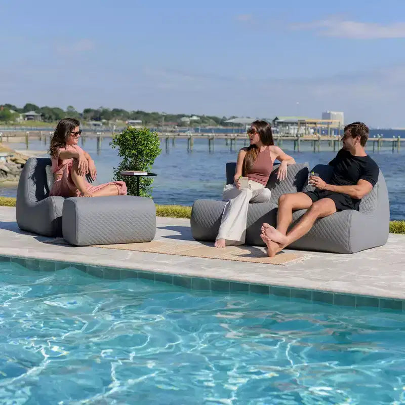 Ensemble de mobilier de patio extérieur Big Joe Solvana, canapé en cuir surpiqué de silicone Cool Touch résistant aux intempéries, sectionnel 4 pièces, Gris Clair de Lune
