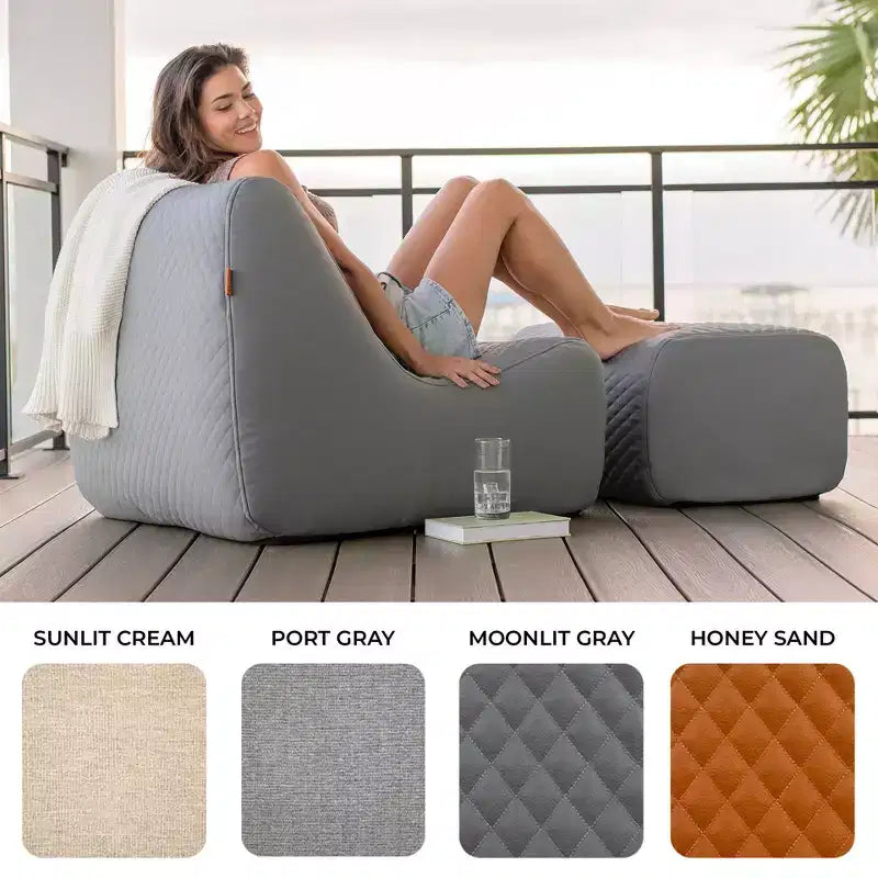 Ensemble de mobilier de patio extérieur Big Joe Solvana, canapé en cuir surpiqué de silicone Cool Touch résistant aux intempéries, sectionnel 4 pièces, Gris Clair de Lune