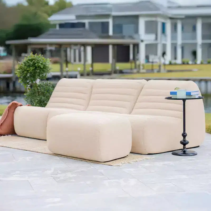 Big Joe Solvana Outdoor Patio Furniture Set, Performance Linen Weather-Resistant Fabric Sofa, 4 Piece Sectional, Sunlit Cream