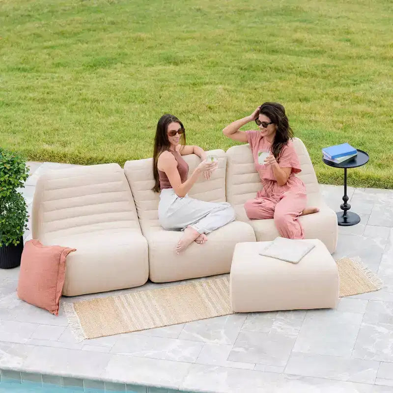 Grand ensemble de meubles de patio d'extérieur Joe Solvana, canapé en tissu de lin résistant aux intempéries, sectionnel 4 pièces, crème ensoleillée