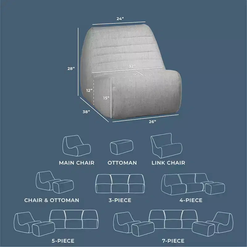 Ensemble de mobilier de patio Big Joe Solvana, tissu de performance en lin résistant aux intempéries, fauteuil principal, gris portuaire