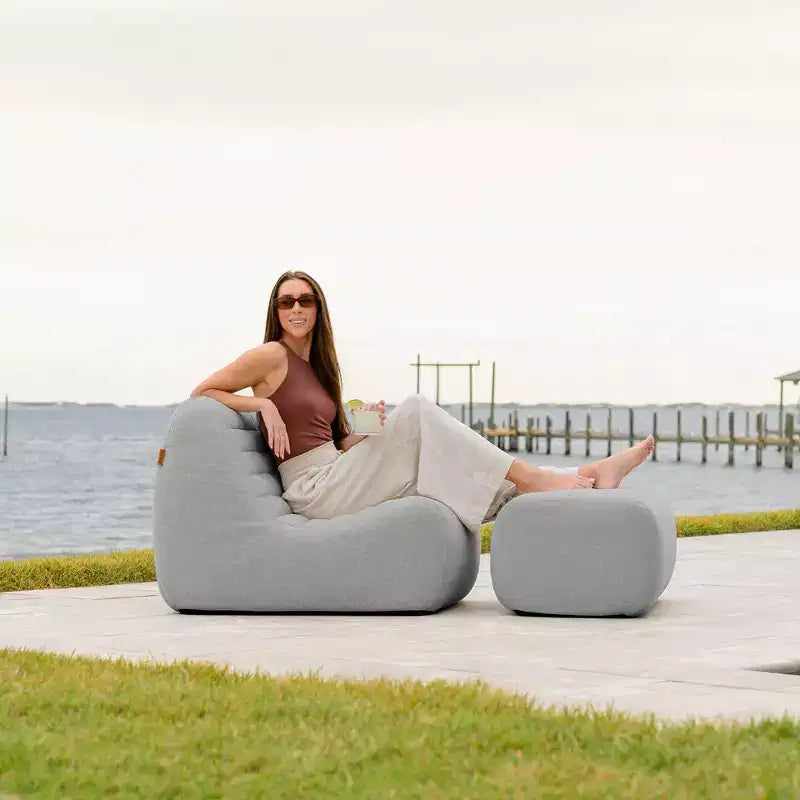 Ensemble de mobilier de patio Big Joe Solvana, tissu de performance en lin résistant aux intempéries, fauteuil principal, gris portuaire