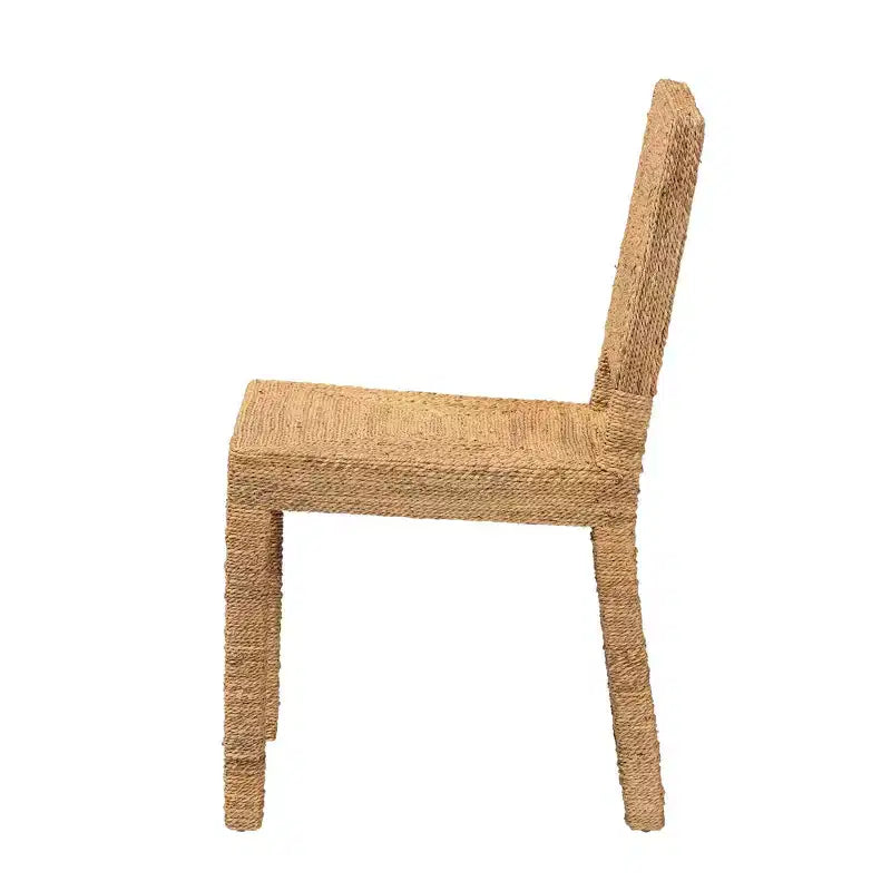 Natural Seagrass and Mahogany Wood Dining Chair, Solid Pattern, No Assembly Required