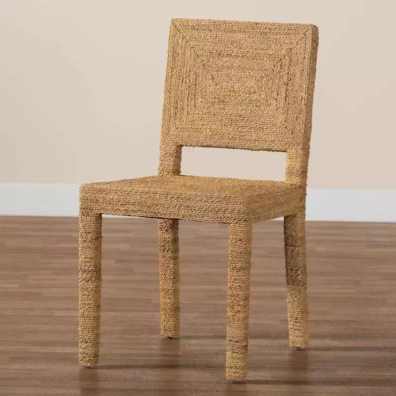 Natural Seagrass and Mahogany Wood Dining Chair, Solid Pattern, No Assembly Required