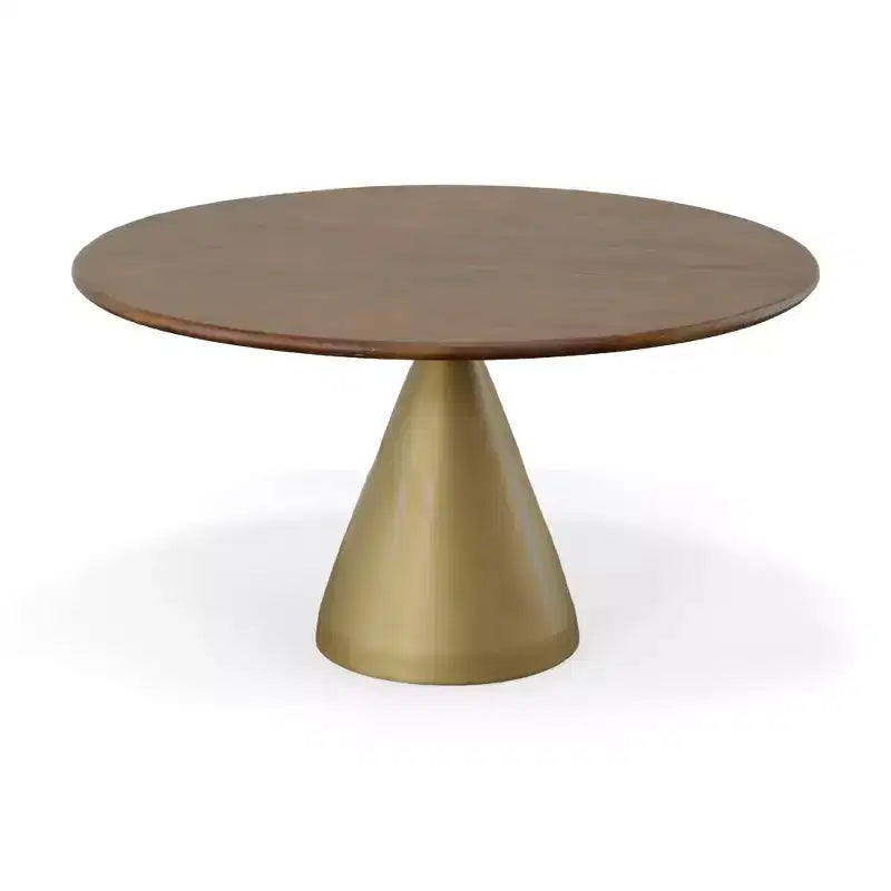 54" Round Pedestal Dining Table, Elm Wood Top with Gold Metal Base