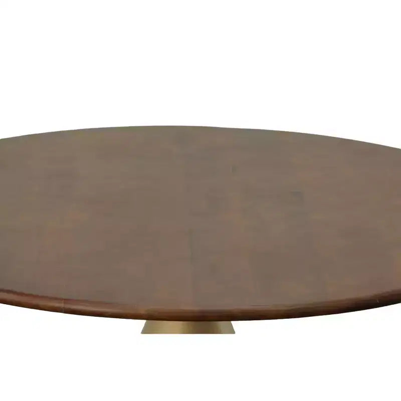 54" Round Pedestal Dining Table, Elm Wood Top with Gold Metal Base