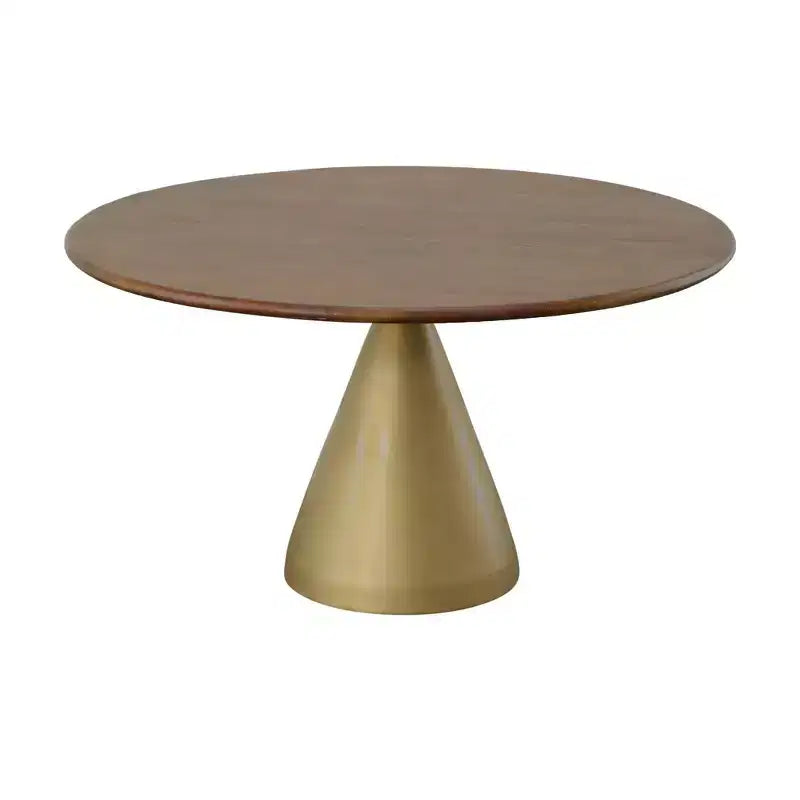 54" Round Pedestal Dining Table, Elm Wood Top with Gold Metal Base