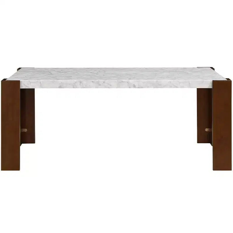 Dining Table with Engineering Stone Top, Brown Finish, Modern Kitchen or Dining Room Table