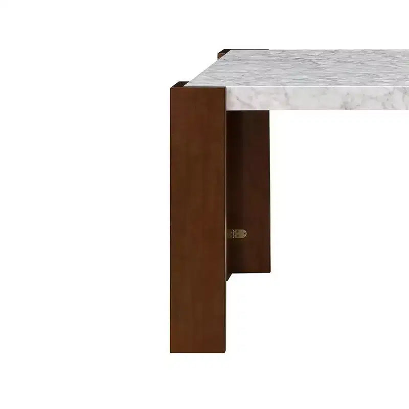 Dining Table with Engineering Stone Top, Brown Finish, Modern Kitchen or Dining Room Table