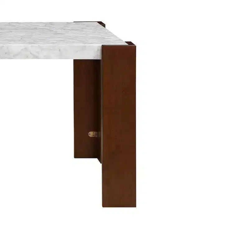 Dining Table with Engineering Stone Top, Brown Finish, Modern Kitchen or Dining Room Table
