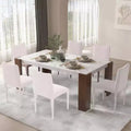 Table de salle à manger avec plateau en pierre d'ingénierie, finition marron, table de cuisine ou de salle à manger moderne