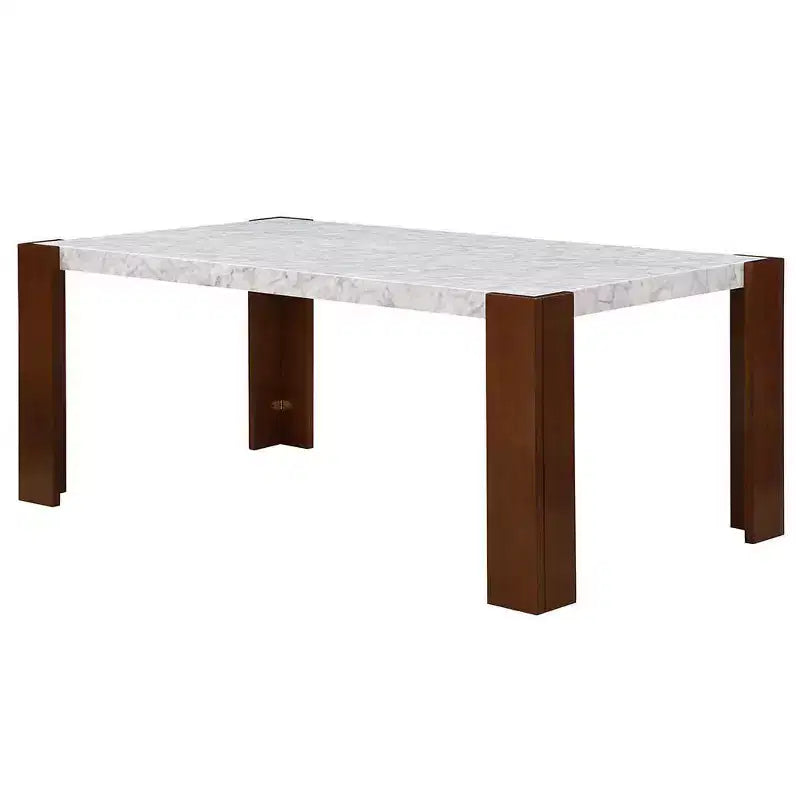 Dining Table with Engineering Stone Top, Brown Finish, Modern Kitchen or Dining Room Table