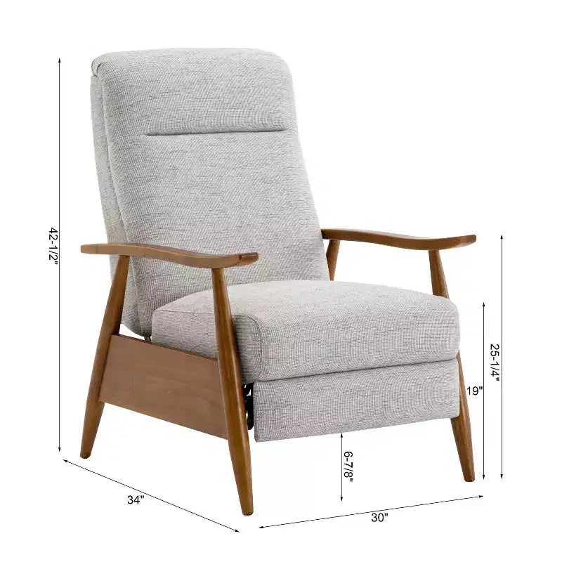 Press-Back Recliner, Polyester Upholstery, Solid Wood Frame, Foam Fill, Sea Oat