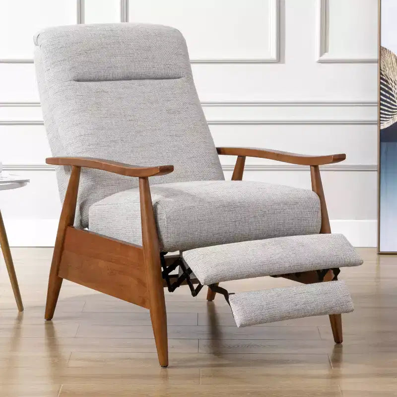 Press-Back Recliner, Polyester Upholstery, Solid Wood Frame, Foam Fill, Sea Oat