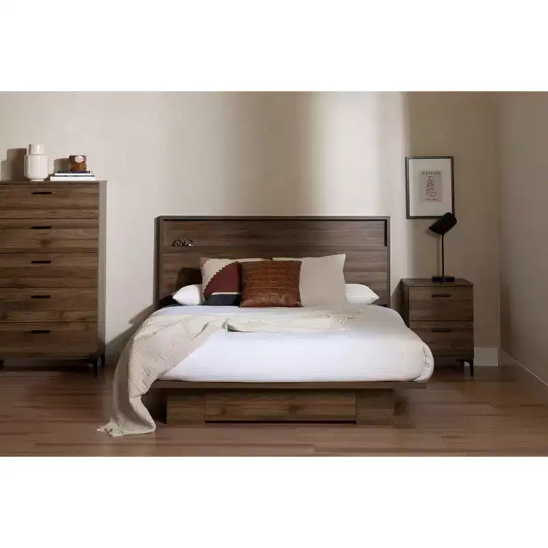 6-Drawer Double Dresser, Gray Oak, Laminated Particle Board, Anti-Tip, 5-Year Warranty