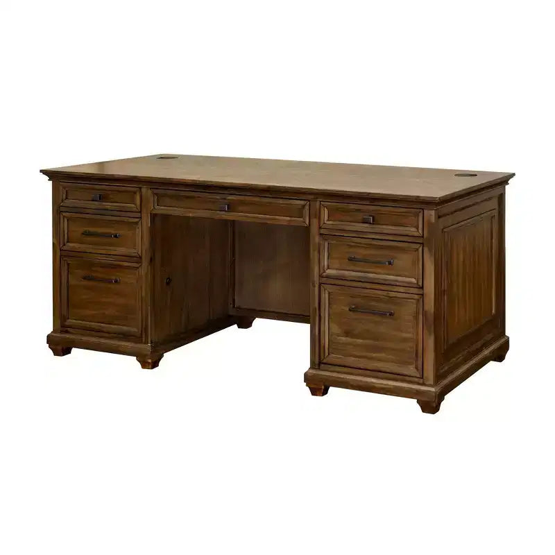 Traditional Wood Double Pedestal Executive Desk, 68.5" Wide, No Assembly, Brown