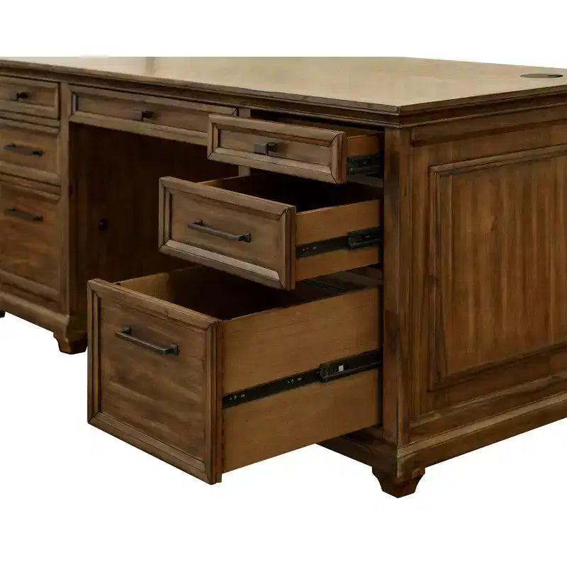 Traditional Wood Double Pedestal Executive Desk, 68.5" Wide, No Assembly, Brown