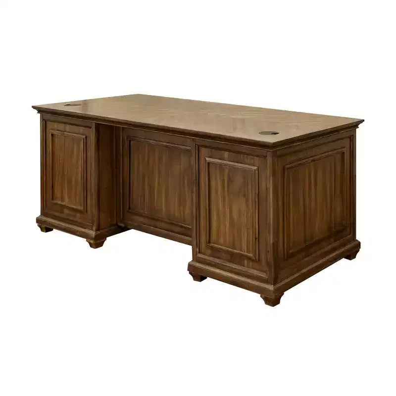 Traditional Wood Double Pedestal Executive Desk, 68.5" Wide, No Assembly, Brown